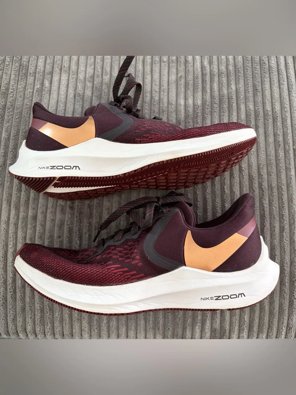 Nike Zoom Running Shoes - Maroon with Gold Swoosh